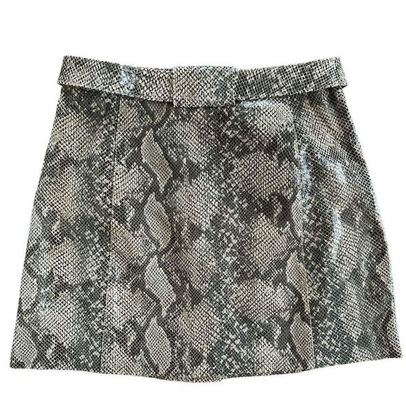Zara Faux Leather Skirt Hogh Rise Snakeskin Front Button Neutral Tan Brown Belte - Picture 4 of 7